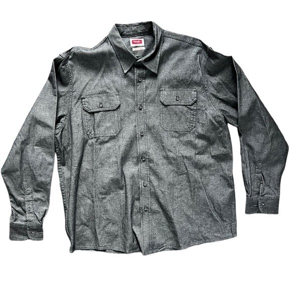 NWOT Wrangler Men's Flex for Comfort Gray Charcoal Denim Long Sleeve Size XL - Picture 1 of 9